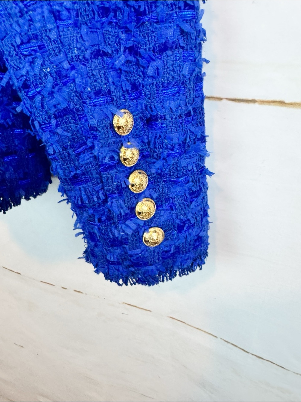 Balmain | Blue Boucle Double-Breasted Blazer, EU 38 - Picture 14 of 15